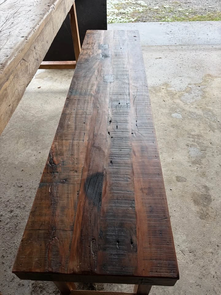 Rustic Farmhouse Wooden Dining Table with 2 Benches - photo 5