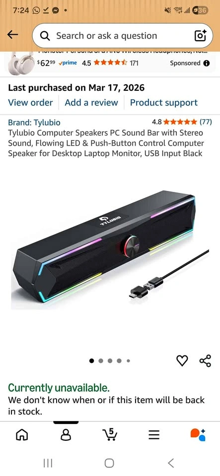 Tylubio Computer Speakers PC Sound Bar with Stereo Sound, Flowin