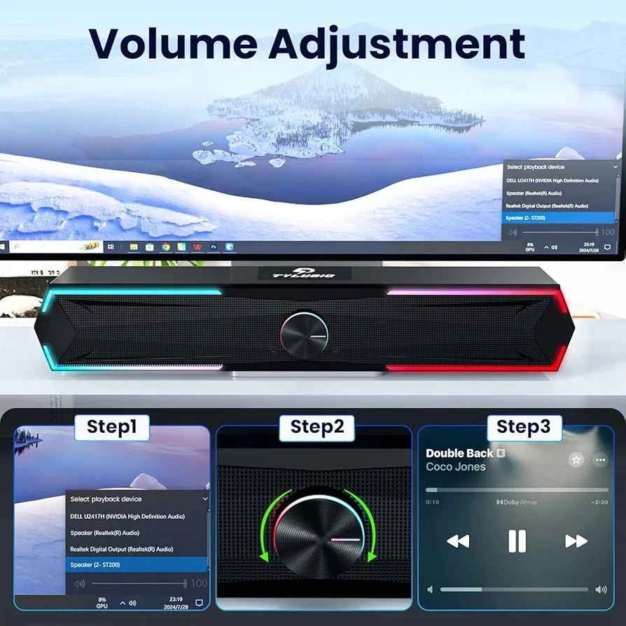 Tylubio Computer Speakers PC Sound Bar with Stereo Sound, Flowin - photo 3