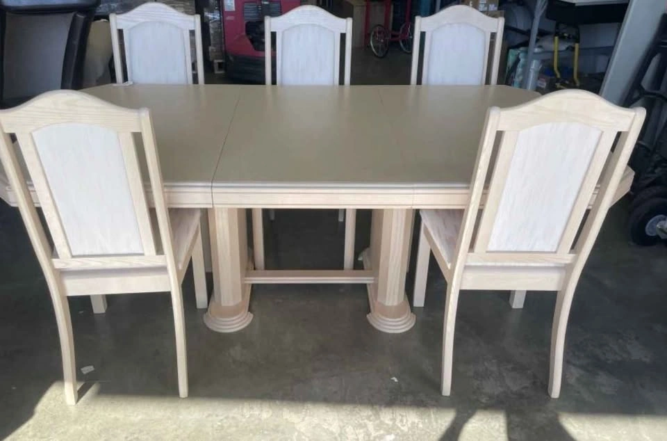 Light wood extendable dining set with 6 chairs - photo 2