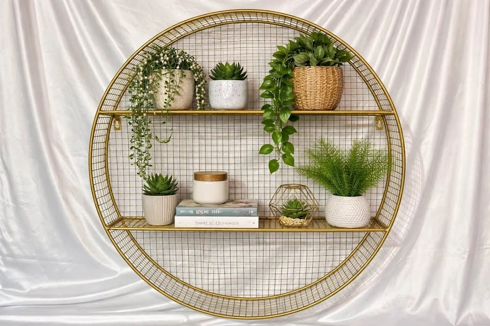 Gold Round Wall Shelf - Metal Circle Hanging Shelf - 24.5"