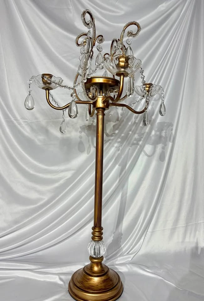 Tall Gold Crystal Candelabra 5 Candle Holder