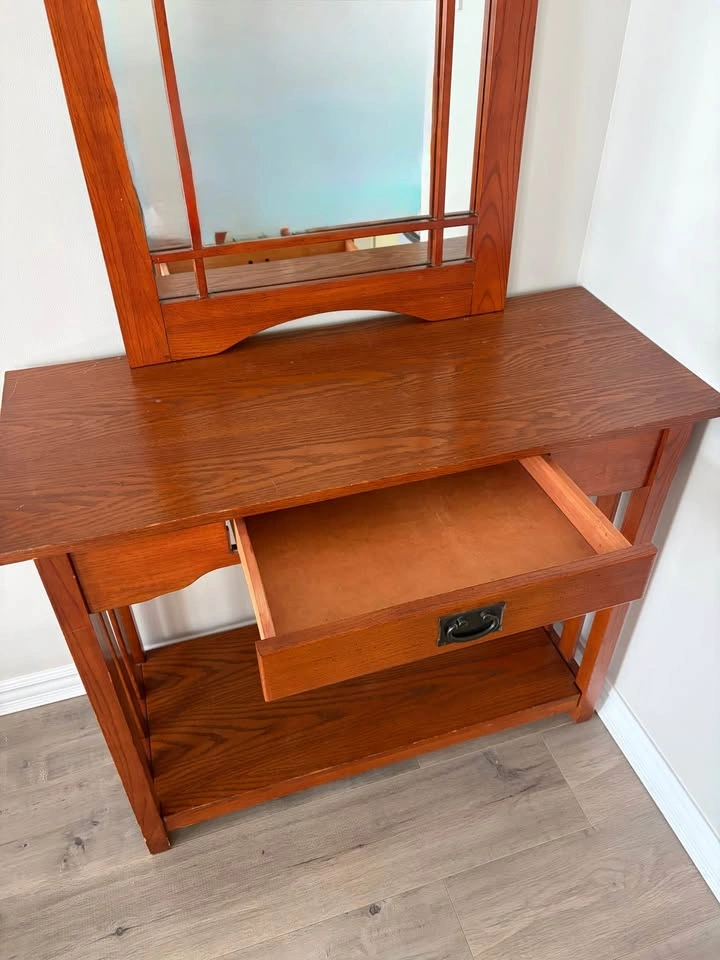 Mission Style Wood Console Table with Mirror & Hooks - photo 4