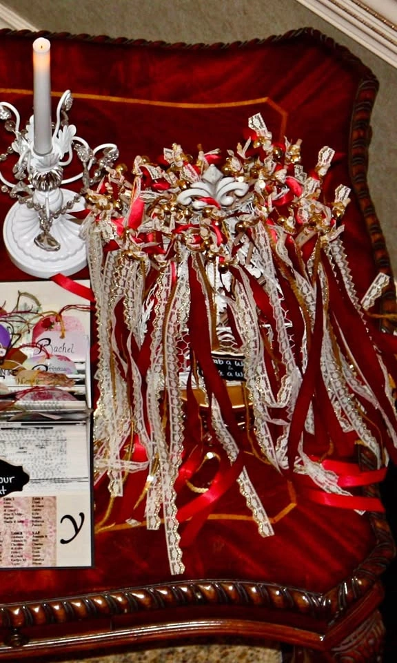 Red & Gold Ribbon Wands w Bells & Lace Set of 20