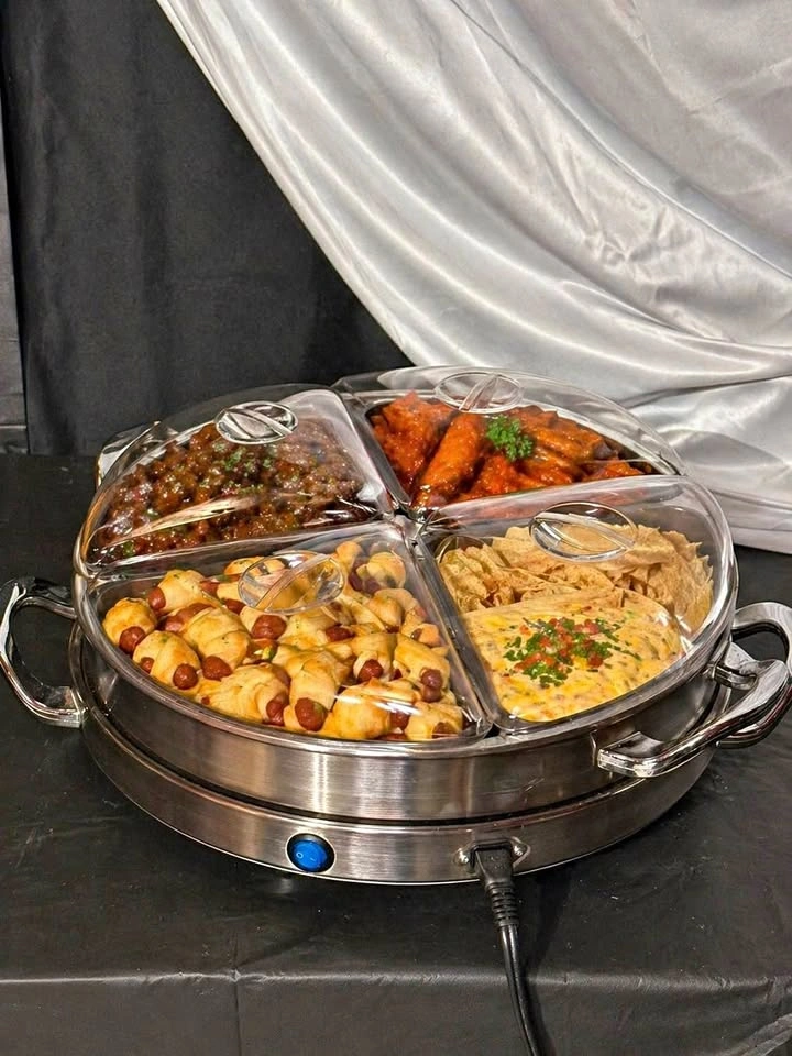 Round 4-Compartment Food Warmer / Buffet Server – Stainless Stee