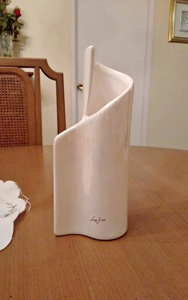 Vintage Lady Grace Glazed White Ceramic Vase