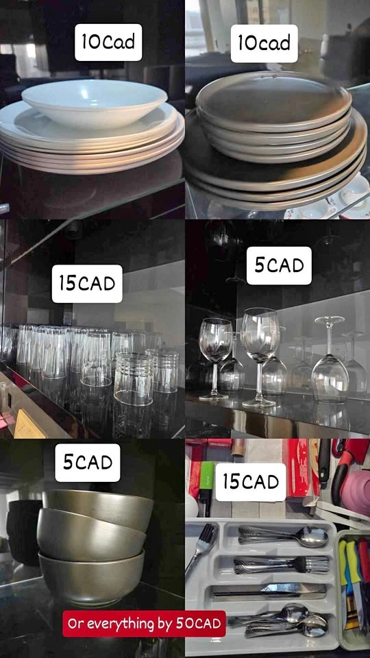 Kitchenware Set with Plates, Bowls, Glasses, and Cutlery