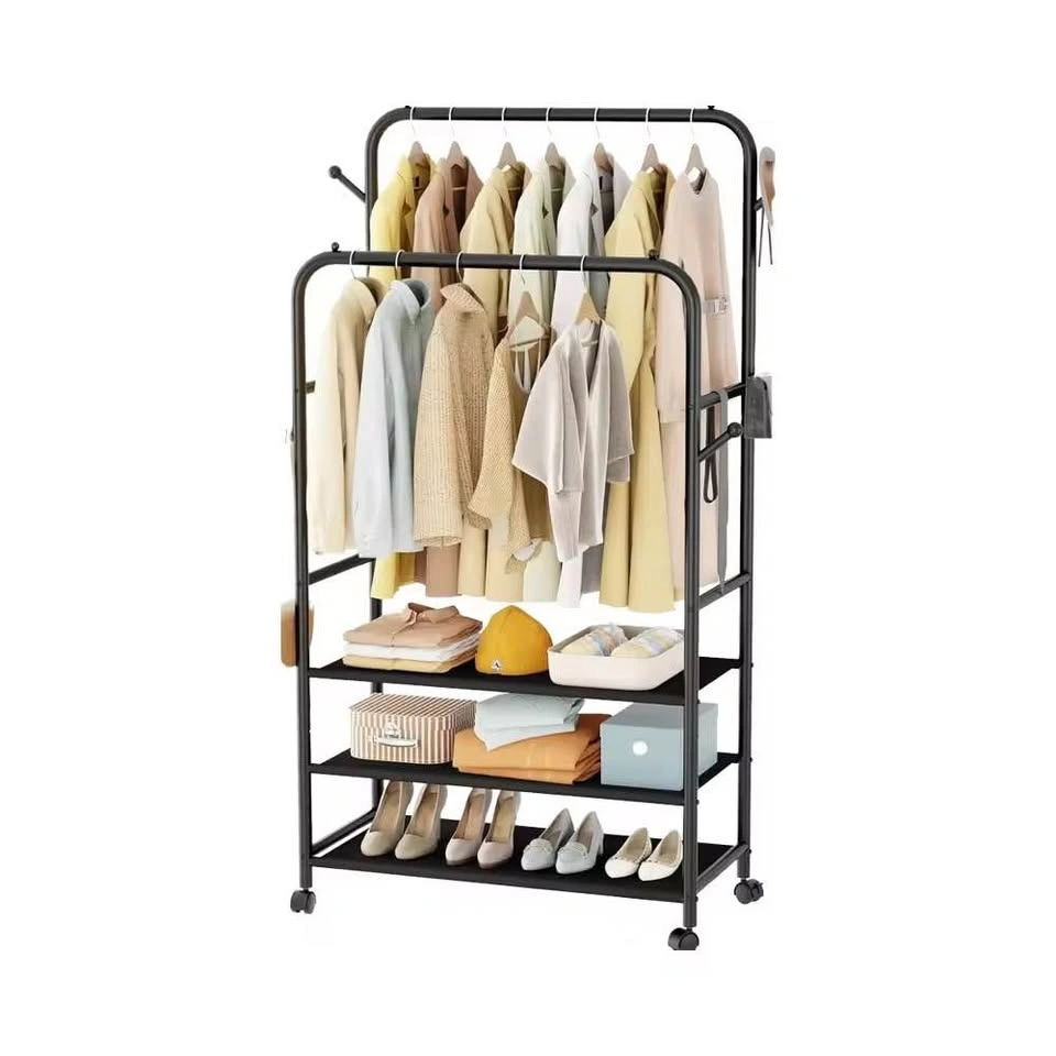 Double Rods Clothing Garment Rack with 3-Tier Storage Shelf - photo 3