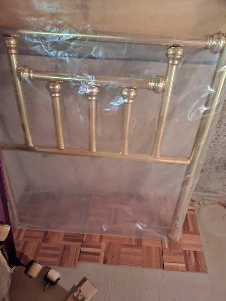 Brass Twin Bed Frame with Floral Box Spring