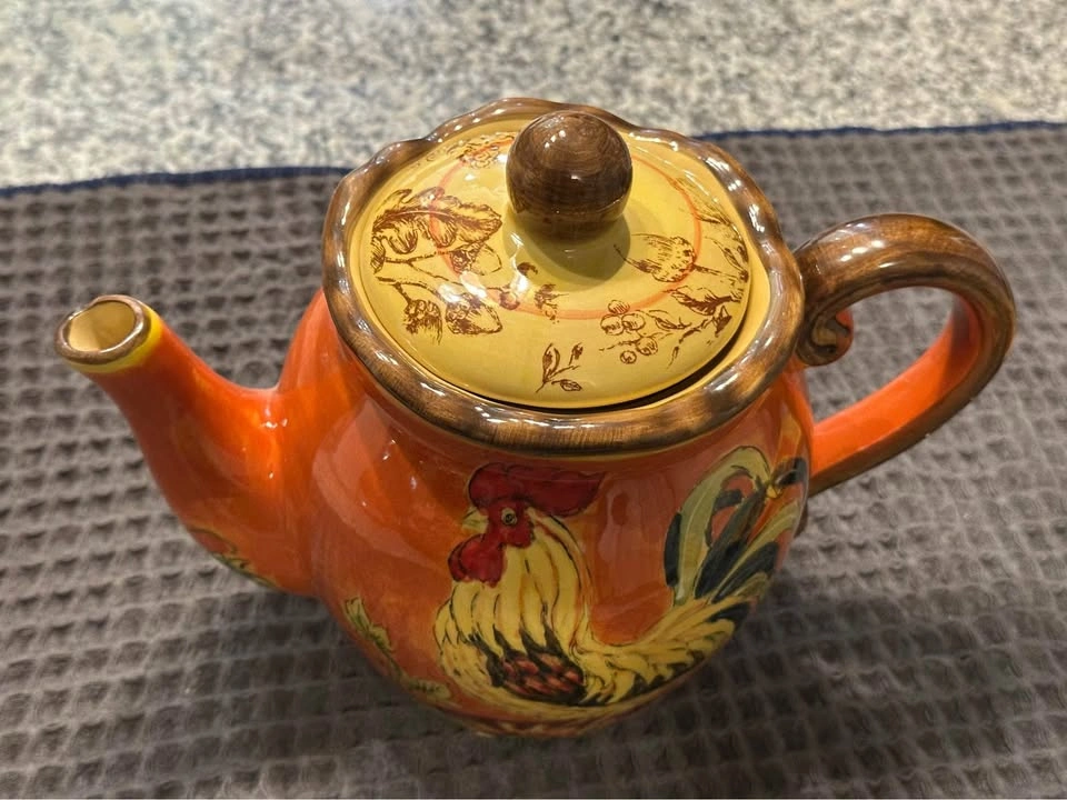Orange rooster teapot with tray - photo 3