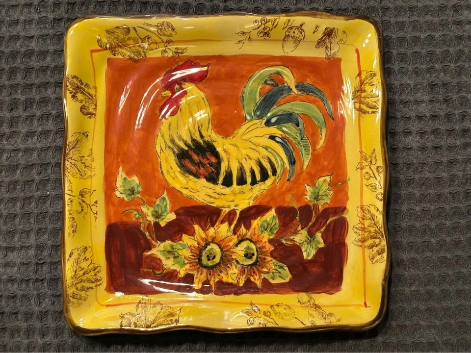 Orange rooster teapot with tray - photo 4