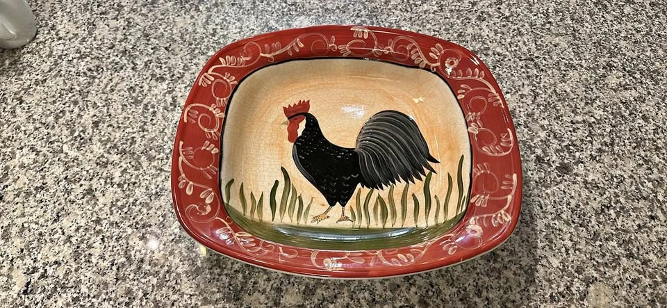 Val Import Rooster Red Ceramic Serving Dish