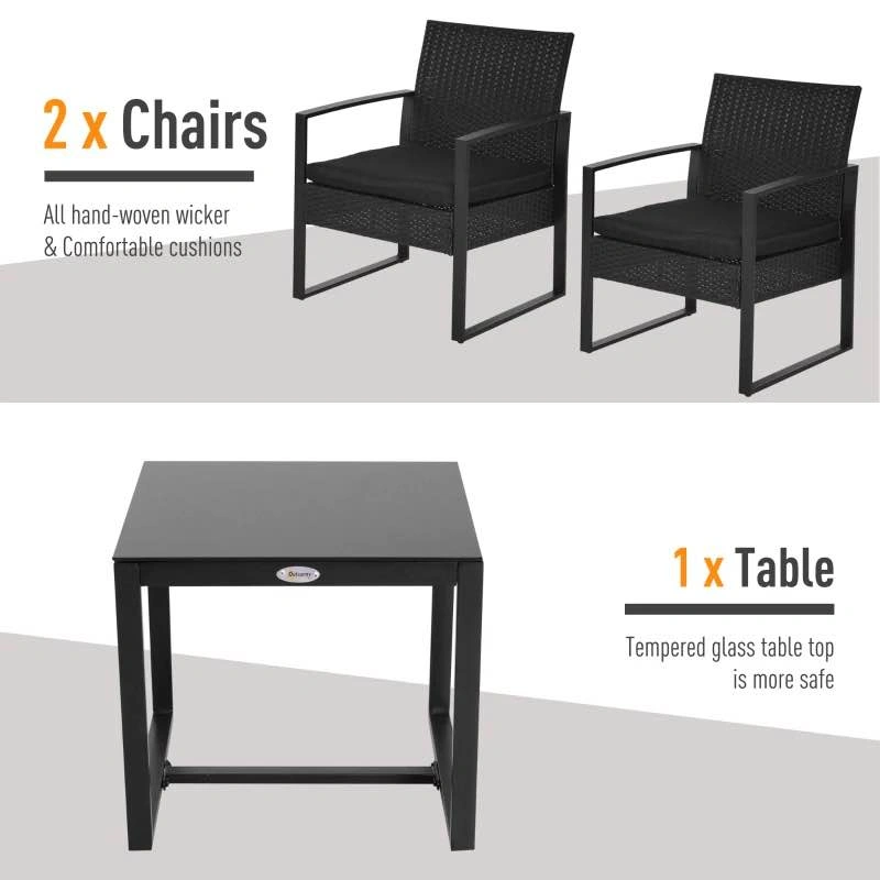 Outsunny 3 Pc Wicker Patio Bistro Set w/ Glass Top Table - photo 3