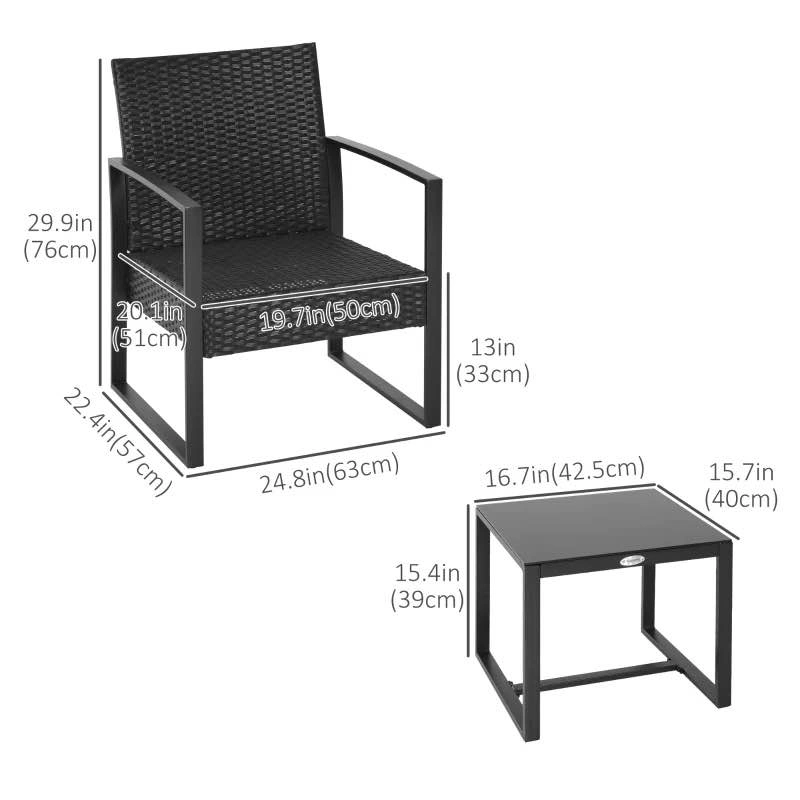 Outsunny 3 Pc Wicker Patio Bistro Set w/ Glass Top Table - photo 4