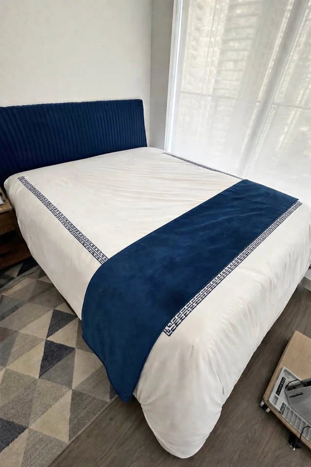 Daphne Blue Velvet Upholstered Bed Frame (Queen Size)