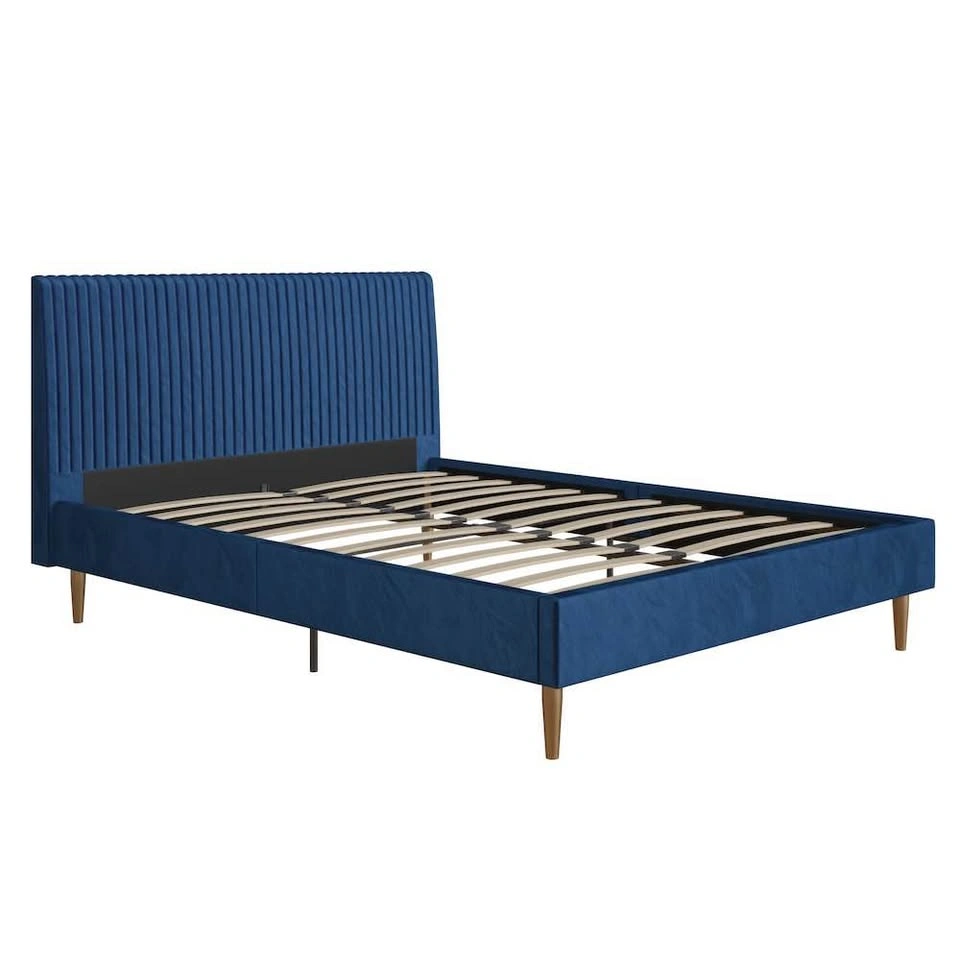Daphne Blue Velvet Upholstered Bed Frame (Queen Size) - photo 2