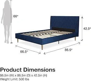 Daphne Blue Velvet Upholstered Bed Frame (Queen Size) - photo 3