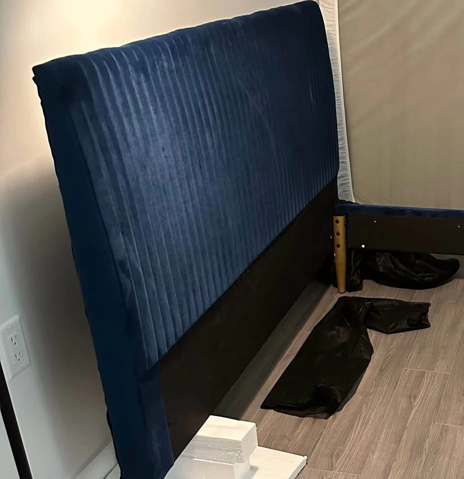 Daphne Blue Velvet Upholstered Bed Frame (Queen Size) - photo 4