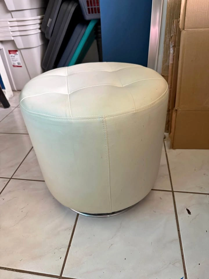 Cream Tufted Faux Leather Ottoman Footstool