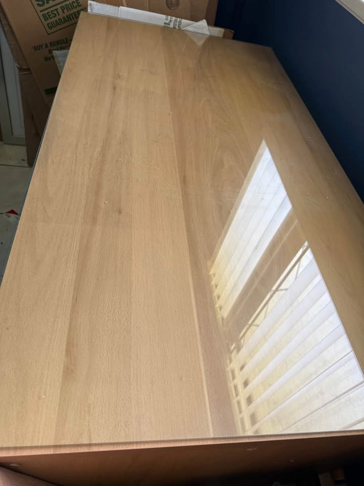 Desk with glass top - wood coloured - photo 2