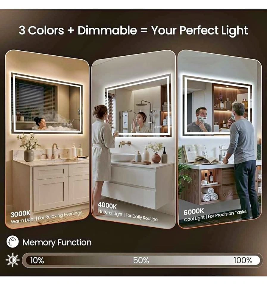 40"x30" LED Bathroom Mirror - Backlit & Front Lit, Anti-Fog