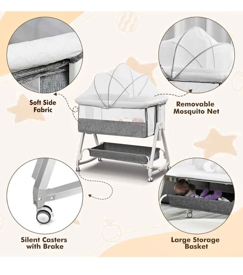 Brand new 3-in-1 Convertible Baby Bassinet with Wheels and Rocki