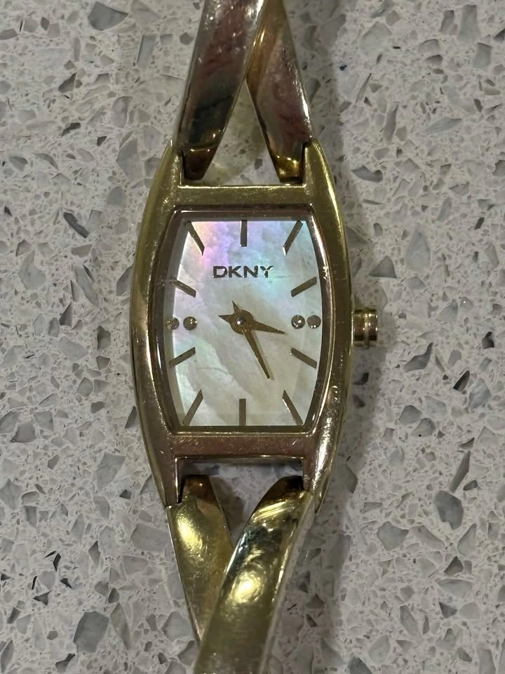 DKNY Gold Watch – Mother of Pearl Face – Elegant Twisted Band