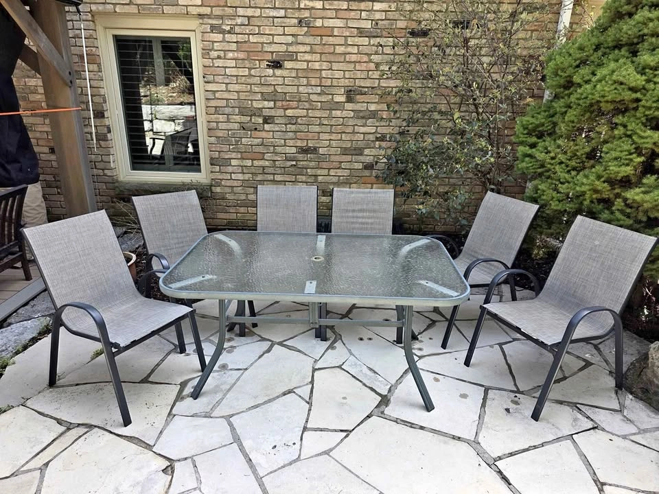 Glass Patio Table with 6 Chairs