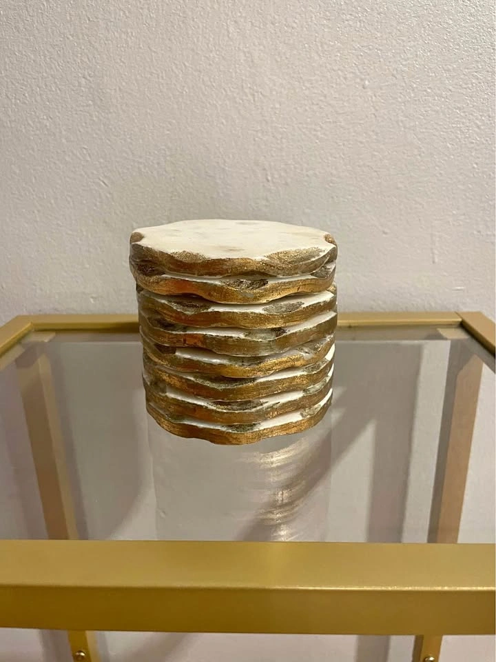 Gold Edge Marble Coasters (Set of 8) - $20