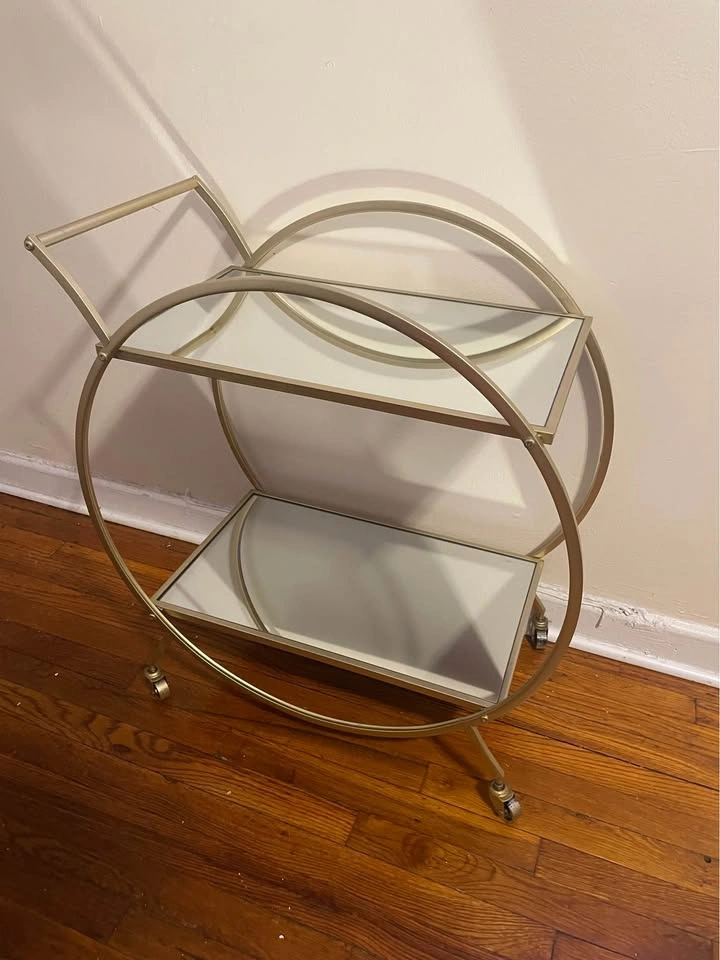 Gold Metal Rolling Mirrored Shelf Bar Cart with Top Handle $100 - photo 2