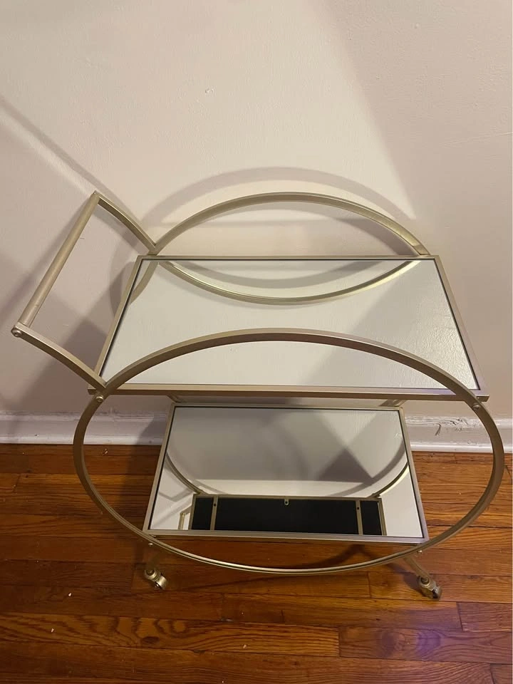 Gold Metal Rolling Mirrored Shelf Bar Cart with Top Handle $100 - photo 3