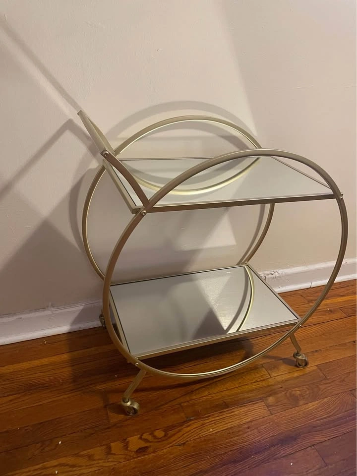 Gold Metal Rolling Mirrored Shelf Bar Cart with Top Handle $100 - photo 4