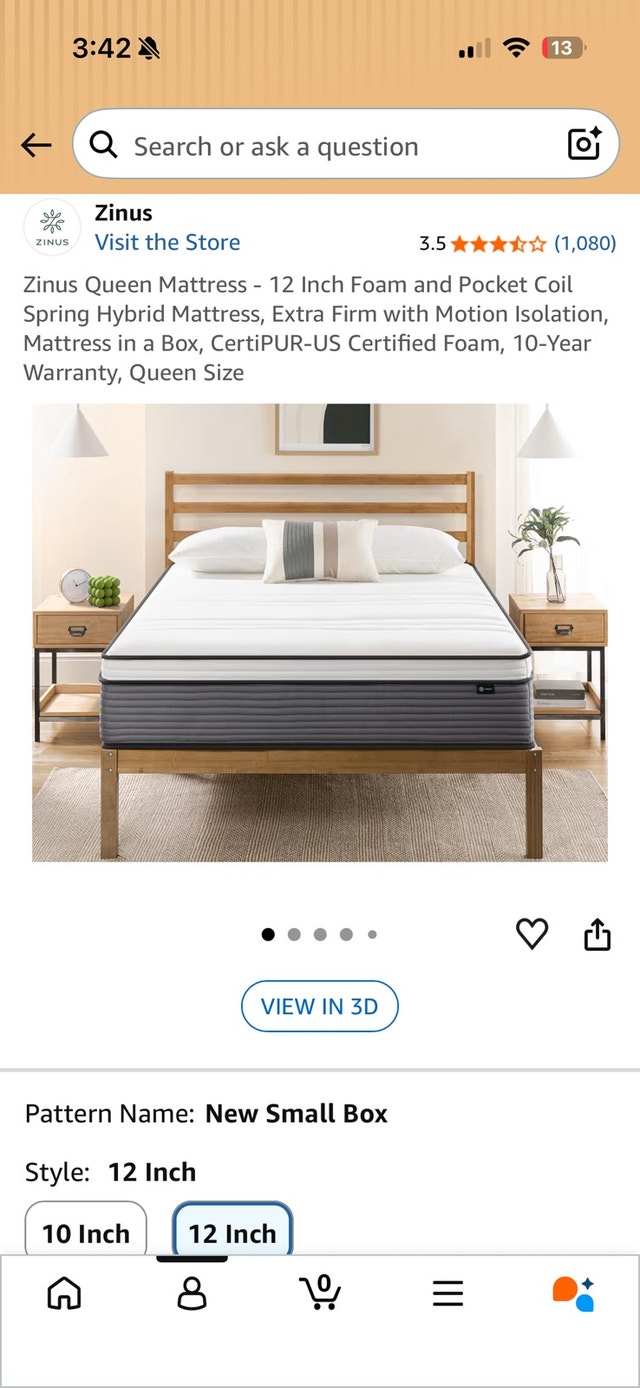 Zinus Queen Mattress - Extra Firm Hybrid