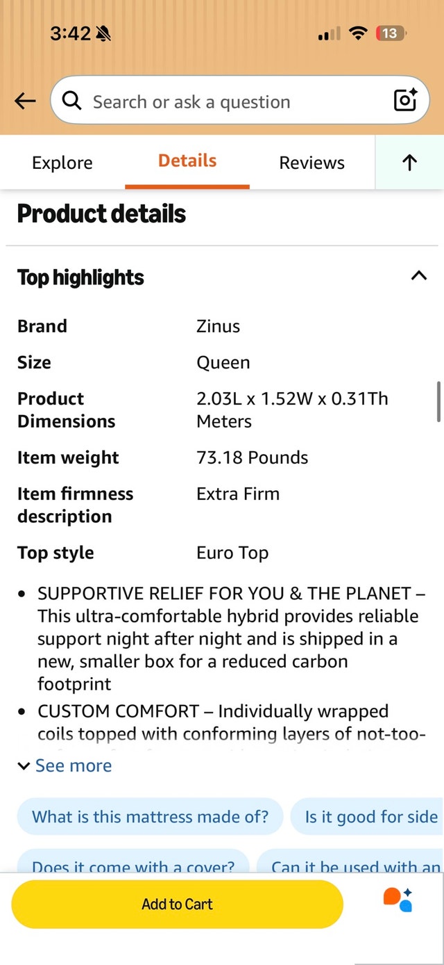 Zinus Queen Mattress - Extra Firm Hybrid - photo 2
