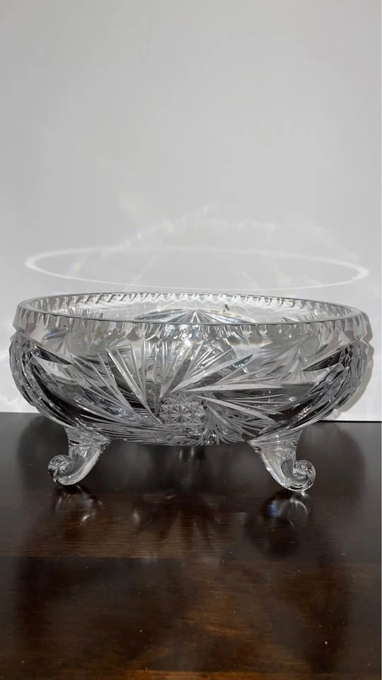Vintage Crystal Footed Bowl Pinwheel Pattern - Large 10.5" - photo 2