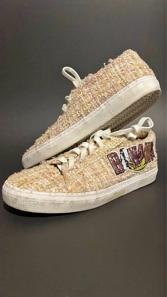 Zara Trafaluc Tweed Banana Sequin Sneakers - Size 37