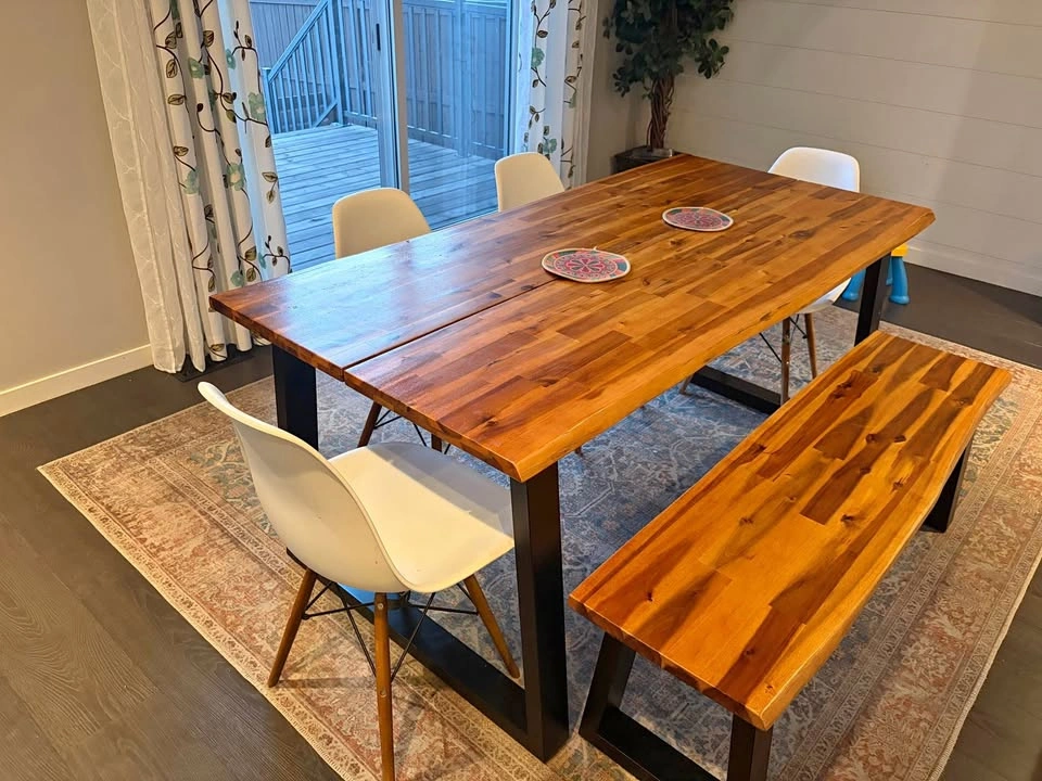 Dining table, bench and 4 chairs