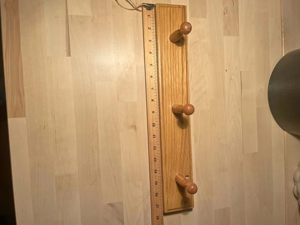 Vintage wooden peg rail coat rack with 3 hooks