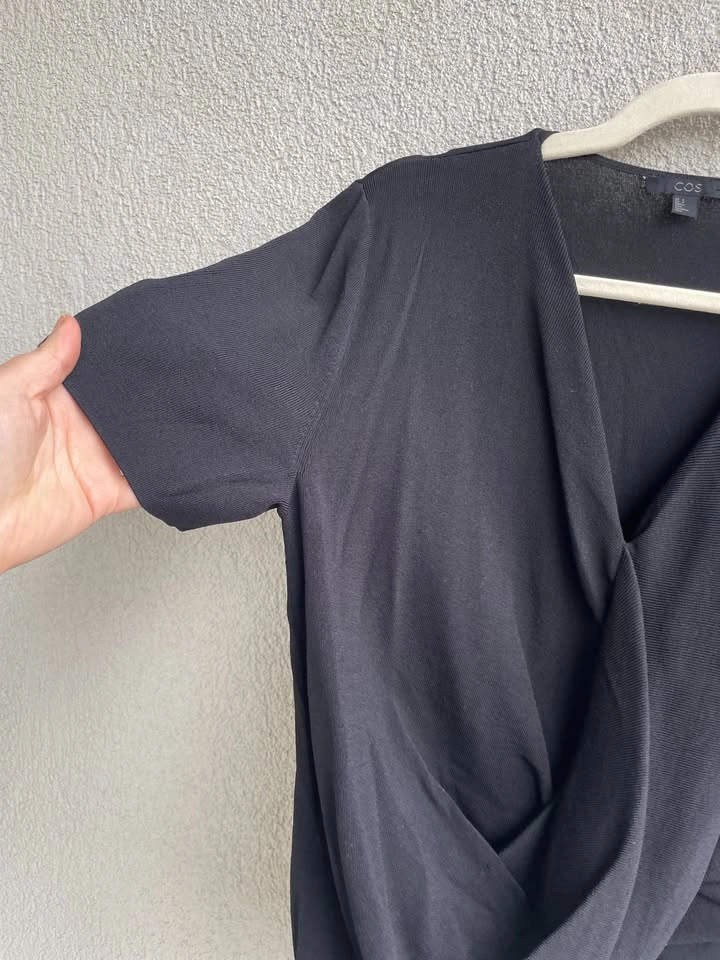 COS Black Draped Twist Front Top S | Minimalist Designer Blouse - photo 3