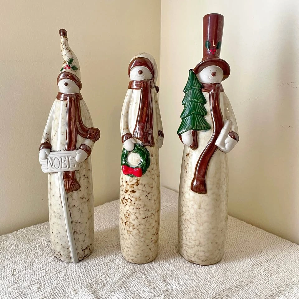 Set of 3 Porcelain Snowmen Figurines