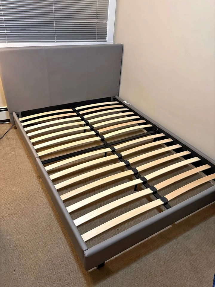 Gray Upholstered Full Bed Frame
