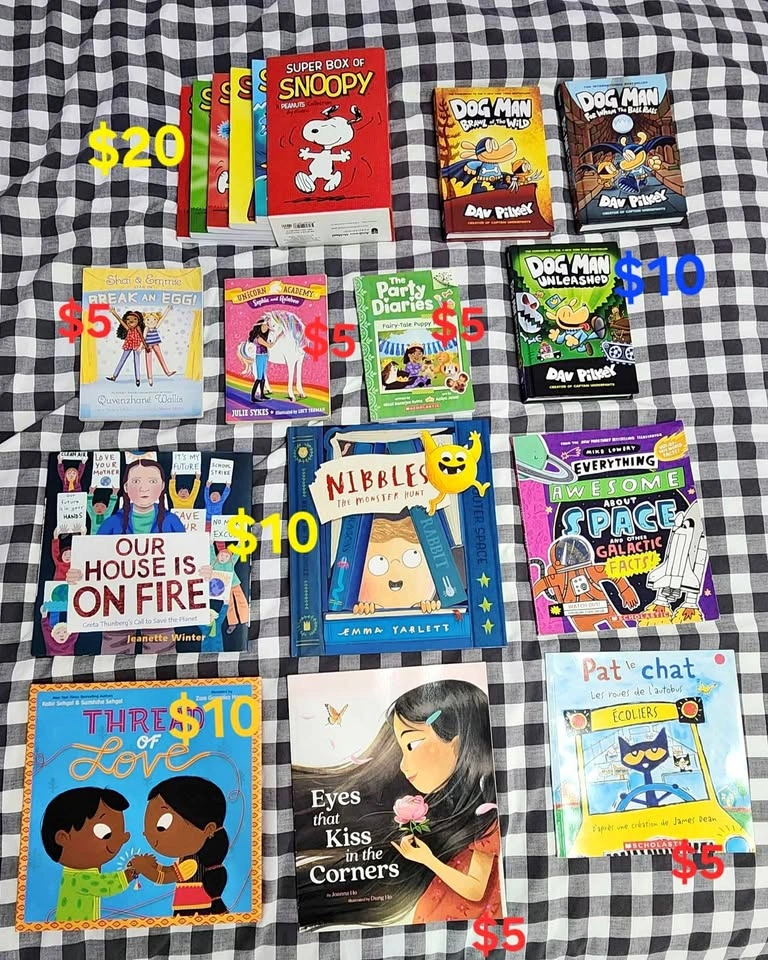 Kids Books Lot - Dog Man, Snoopy, Unicorn Academy, Pete the Cat