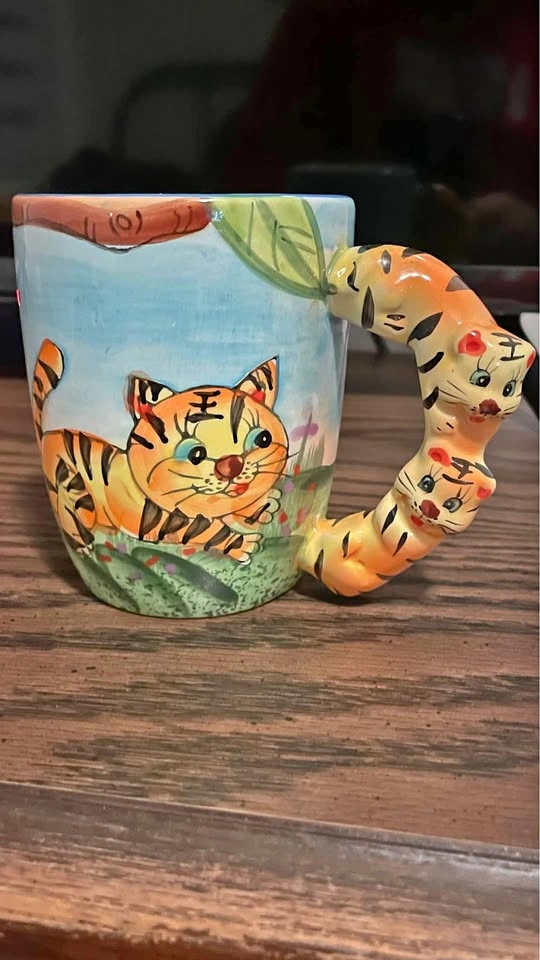 Cute Hand-Painted Tiger Mug with 3D Tiger Handle