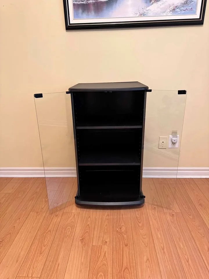Black Glass Door Cabinet on Casters – 20”W × 35”H × 19”D thumbnail