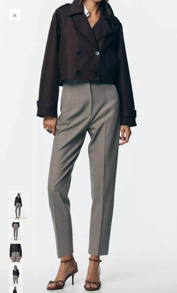 Zara Women's Grey Pleated Tapered Trousers