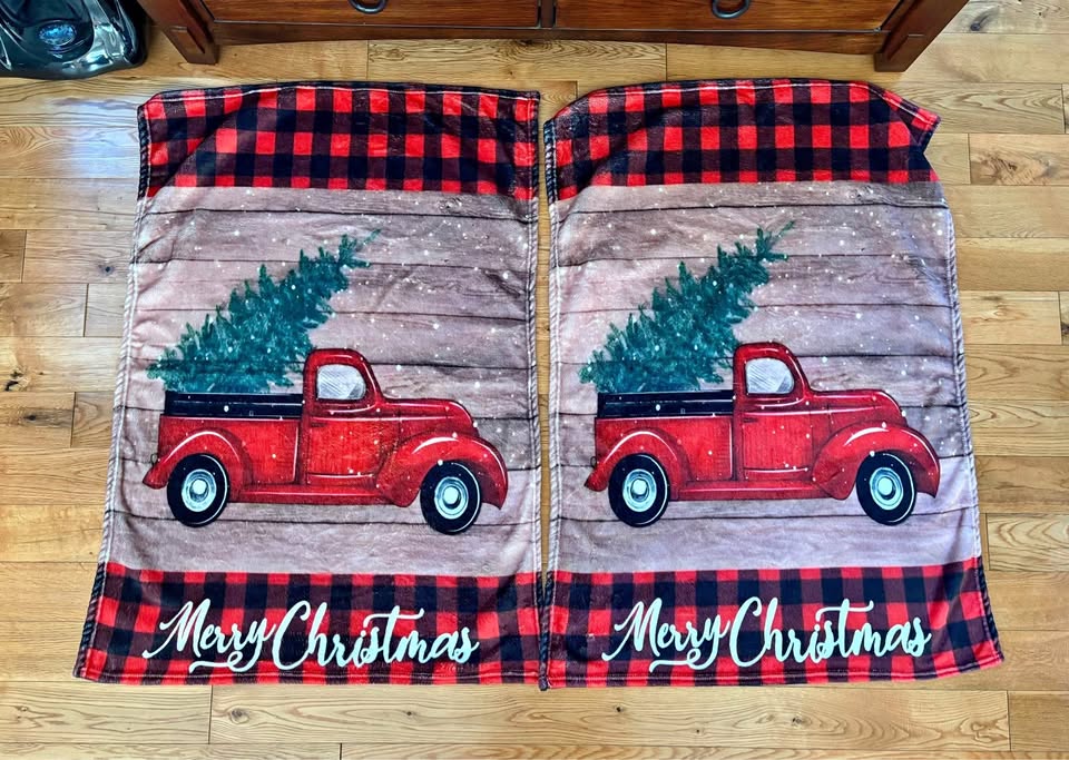(2) Christmas Blankets w/Red Truck Motif