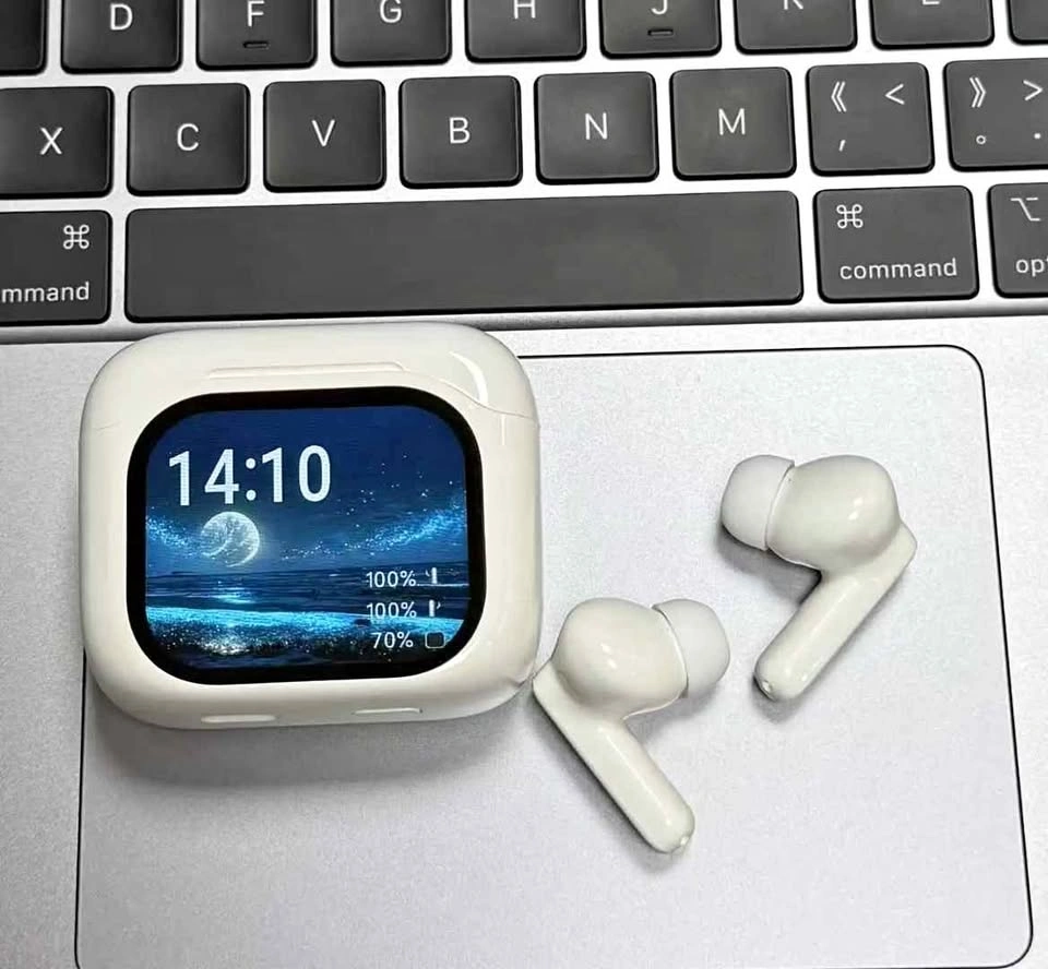 White Wireless Earbuds with Display Charging Case