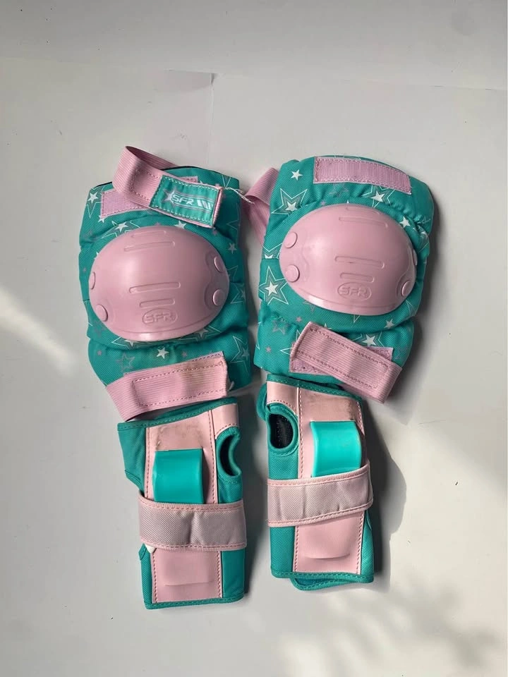 Pink and Teal Knee Padding and Wrist Brace Padding Kids M