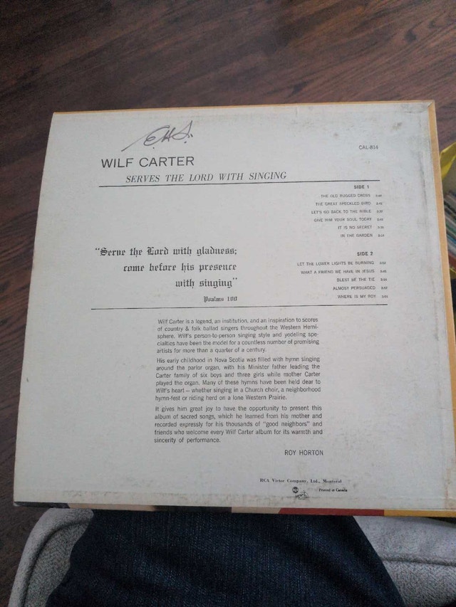 Wilf Carter Excellent condition Vinyl Record - photo 2