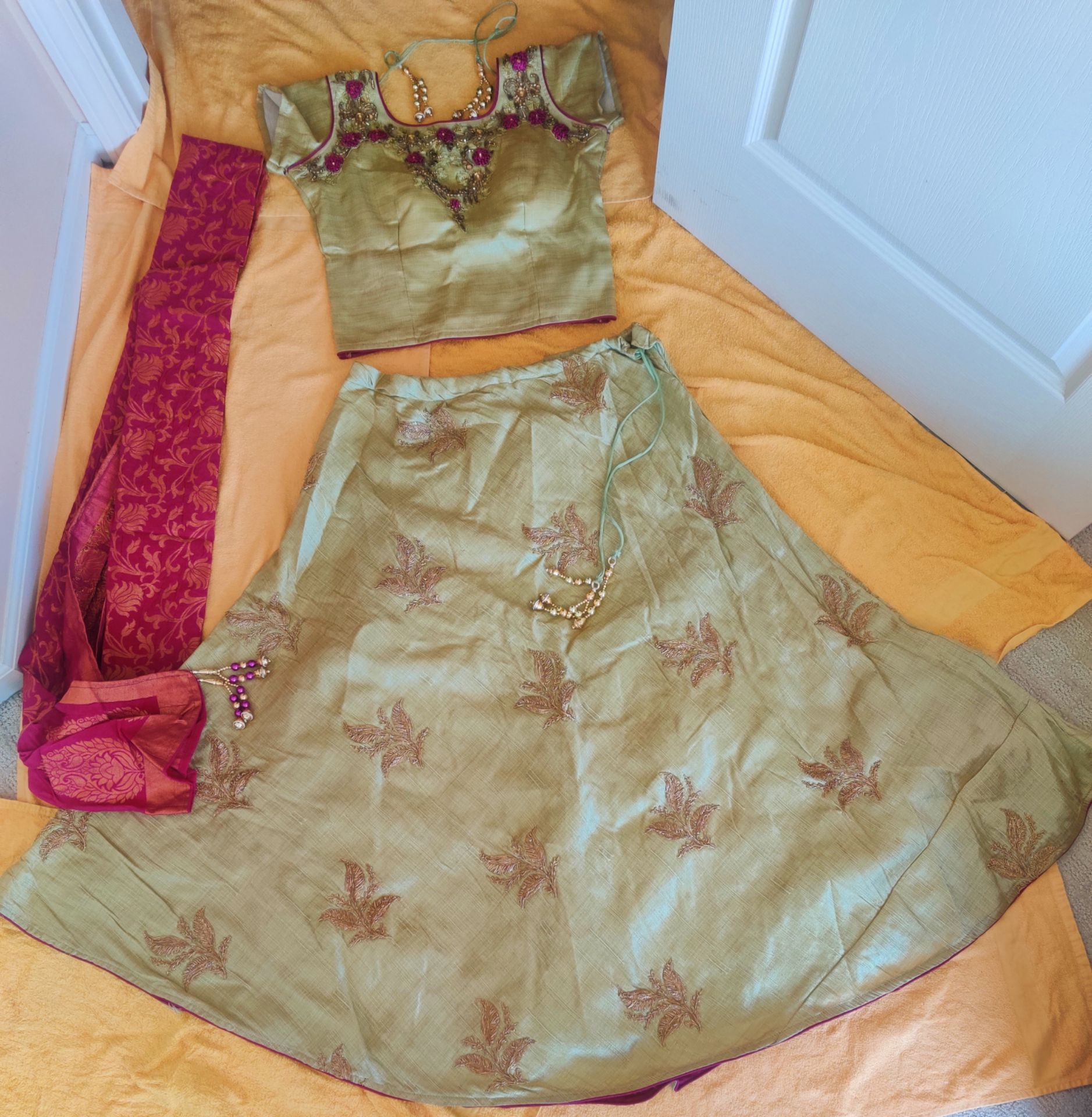 Elegant Pastel Green & Maroon Lehenga Choli Set